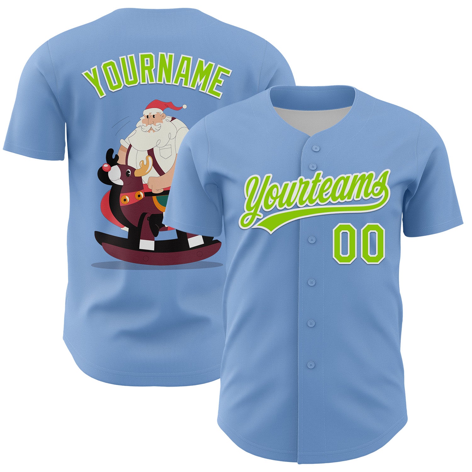 Jerseytrend Custom Light Blue Neon Green-White 3D Funny Christmas Authentic Personalized Baseball Jersey For Fans