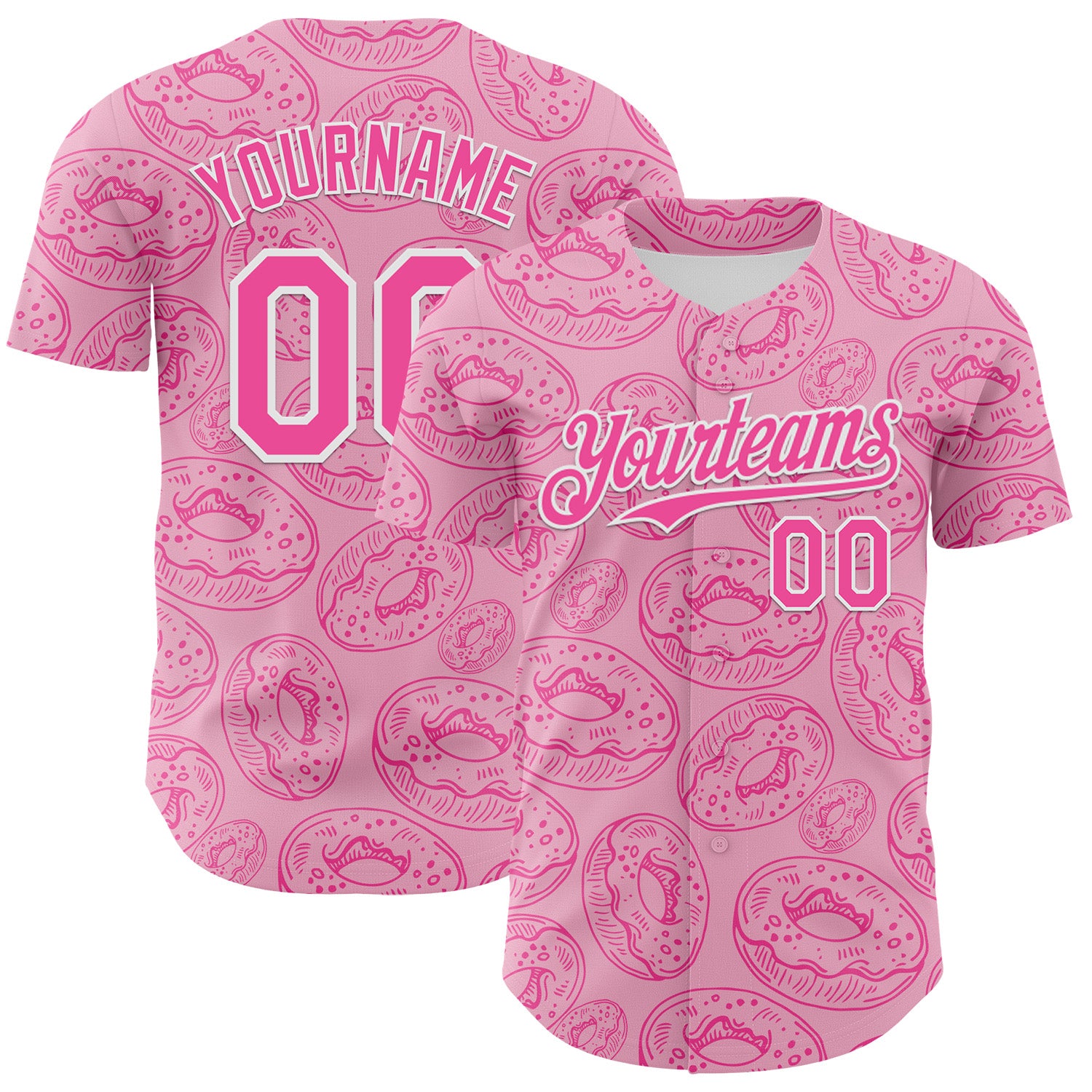Jerseytrend Custom Light Pink Pink-White 3D Pattern Design Christmas Foodie Food Dessert Donut Authentic Personalized Baseball Jersey For Fans