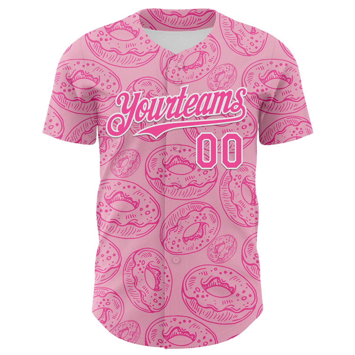 Jerseytrend Custom Light Pink Pink-White 3D Pattern Design Christmas Foodie Food Dessert Donut Authentic Personalized Baseball Jersey For Fans - Image 2