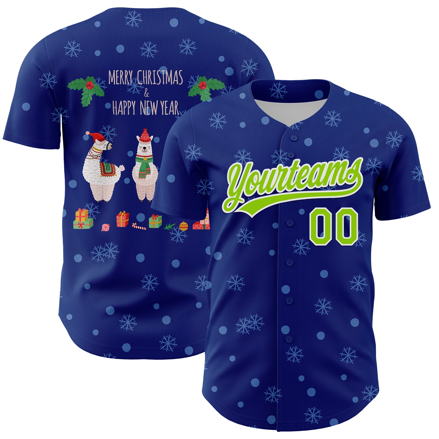 Jerseytrend Custom Royal Neon Green-White 3D Funny Christmas Authentic Personalized Baseball Jersey For Fans