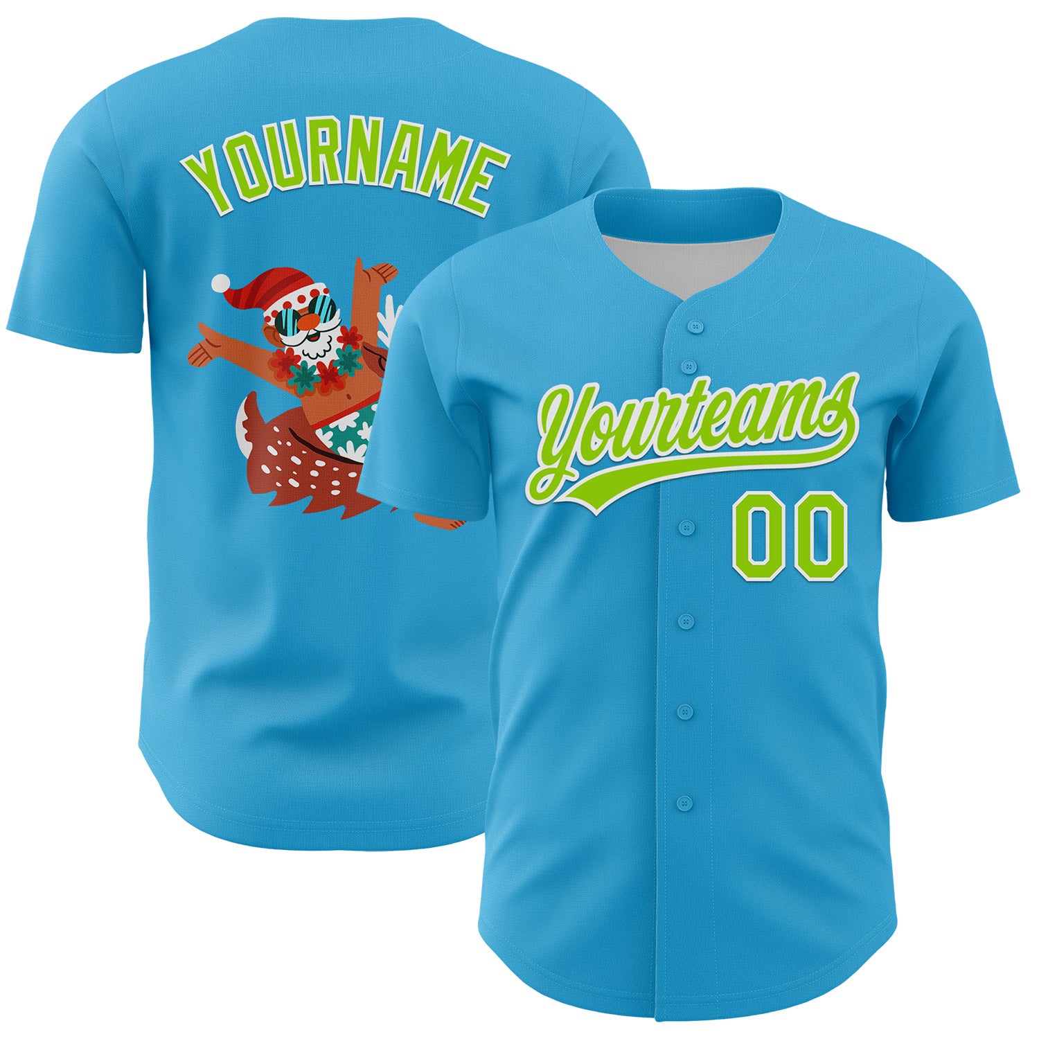 Jerseytrend Custom Sky Blue Neon Green-White 3D Funny Christmas Authentic Personalized Baseball Jersey For Fans