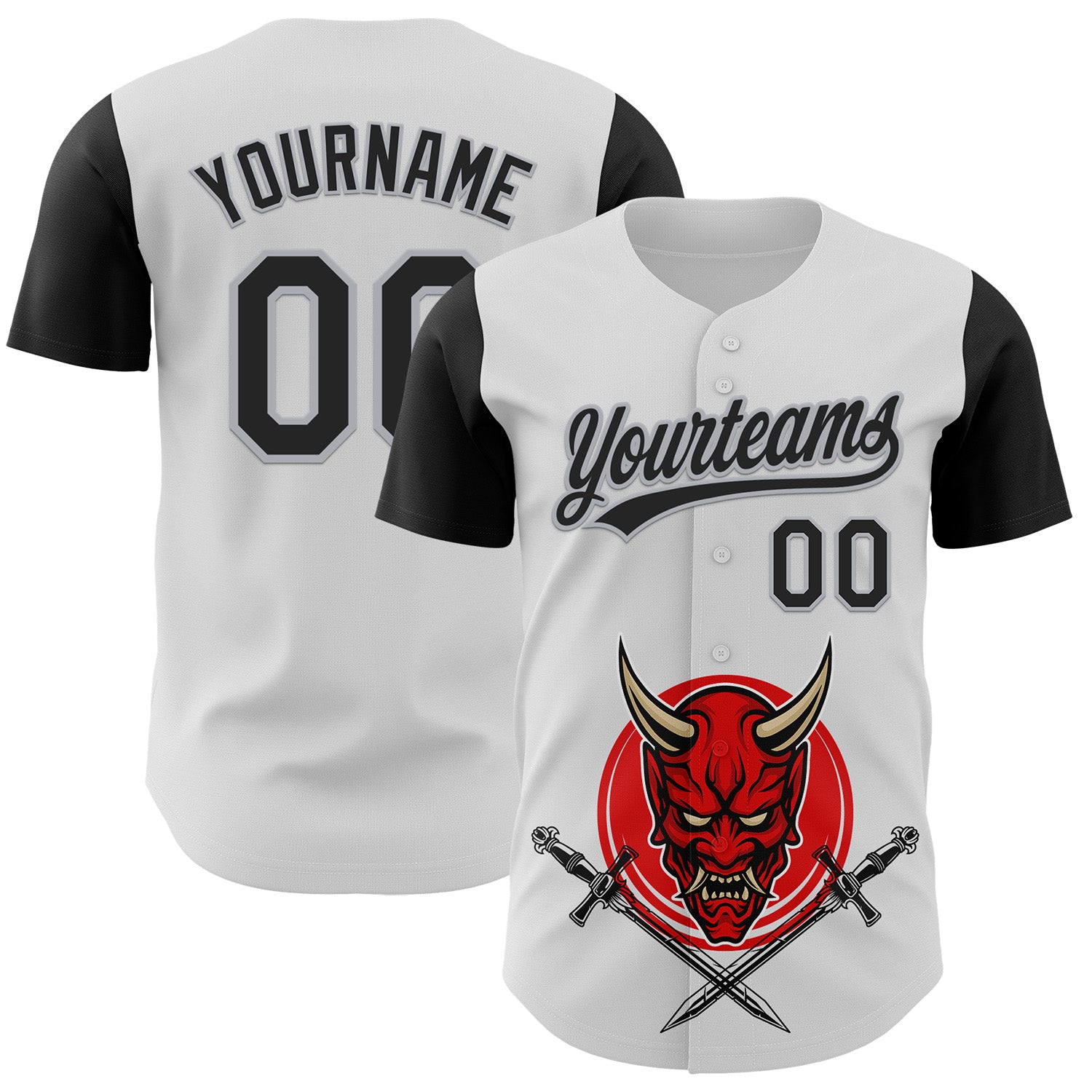 Jerseytrend Custom White Black-Gray 3D Pattern Halloween Skull Authentic Baseball Jersey For Fans