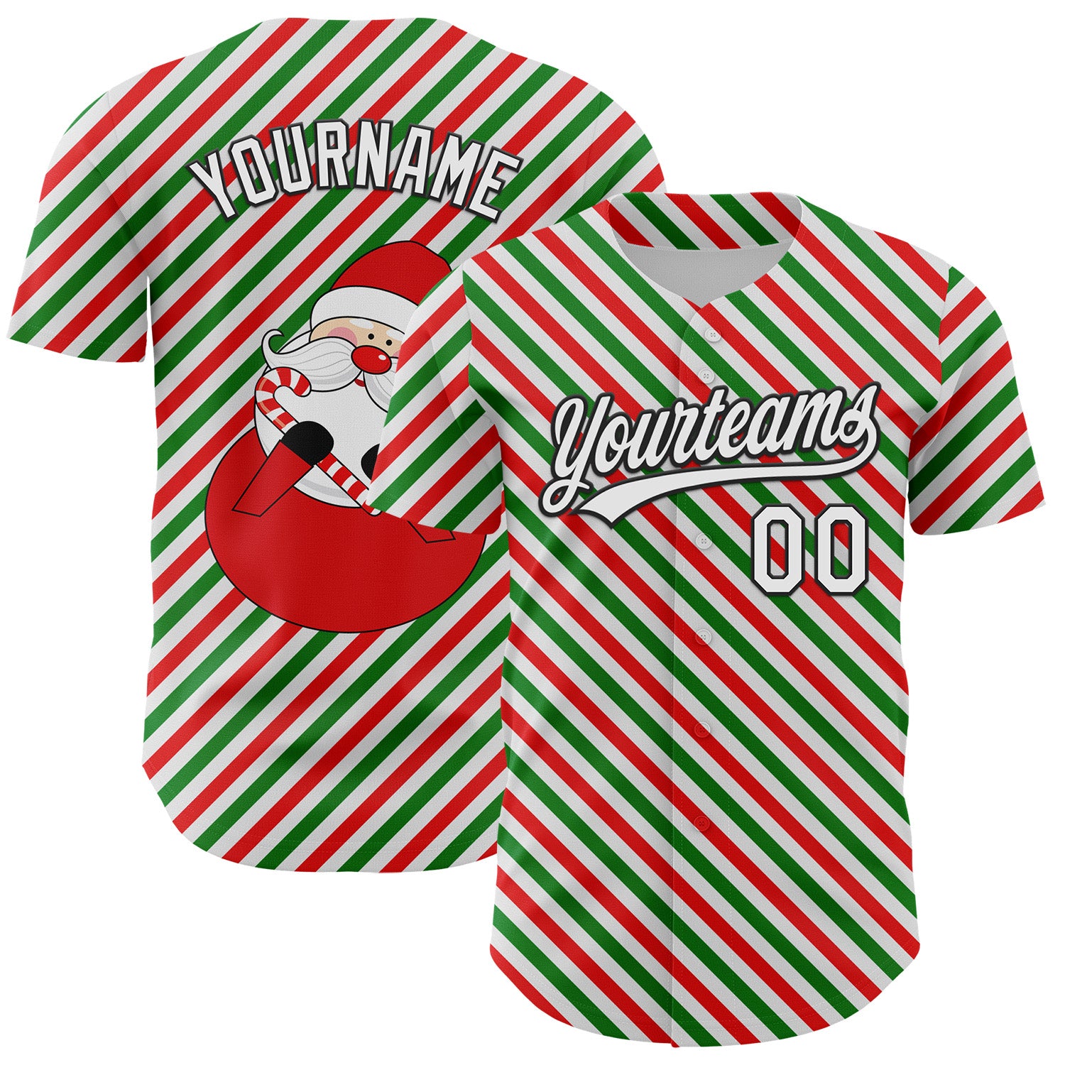 Jerseytrend Custom White Black Red-Kelly Green 3D Funny Christmas Authentic Personalized Baseball Jersey For Fans