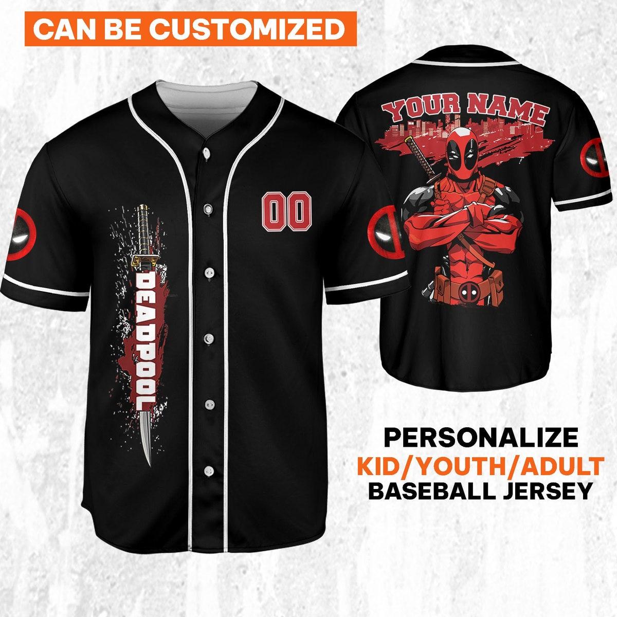 Mckenzieshoponline Deadpool Blodd Hero Sport Marvel Matching Personalized Baseball Jersey For Fans