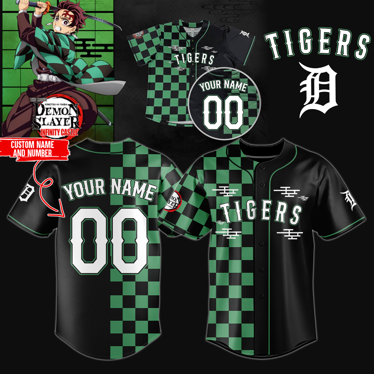 Mckenzieshoponline Detroit Tigers MLB x Demon Slayer Personalized Baseball Jersey For Fans