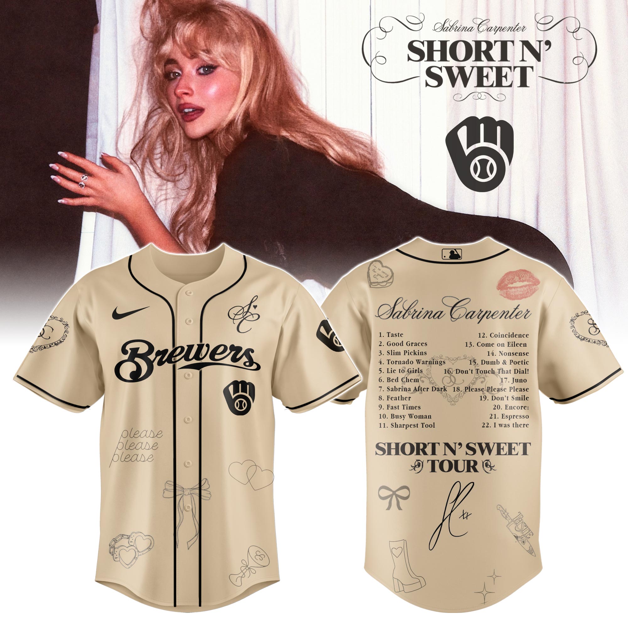 Mckenzieshoponline Detroit Tigers MLB x Sabrina Carpenter Short n' Sweet Tour Personalized Baseball Jersey For Fans