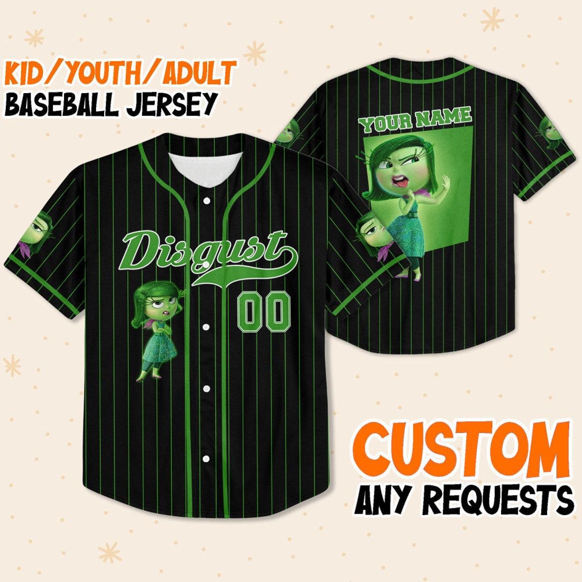 Mckenzieshoponline Disgust Green Black Inside Out 2 Disney Personalized Baseball Jersey For Fans