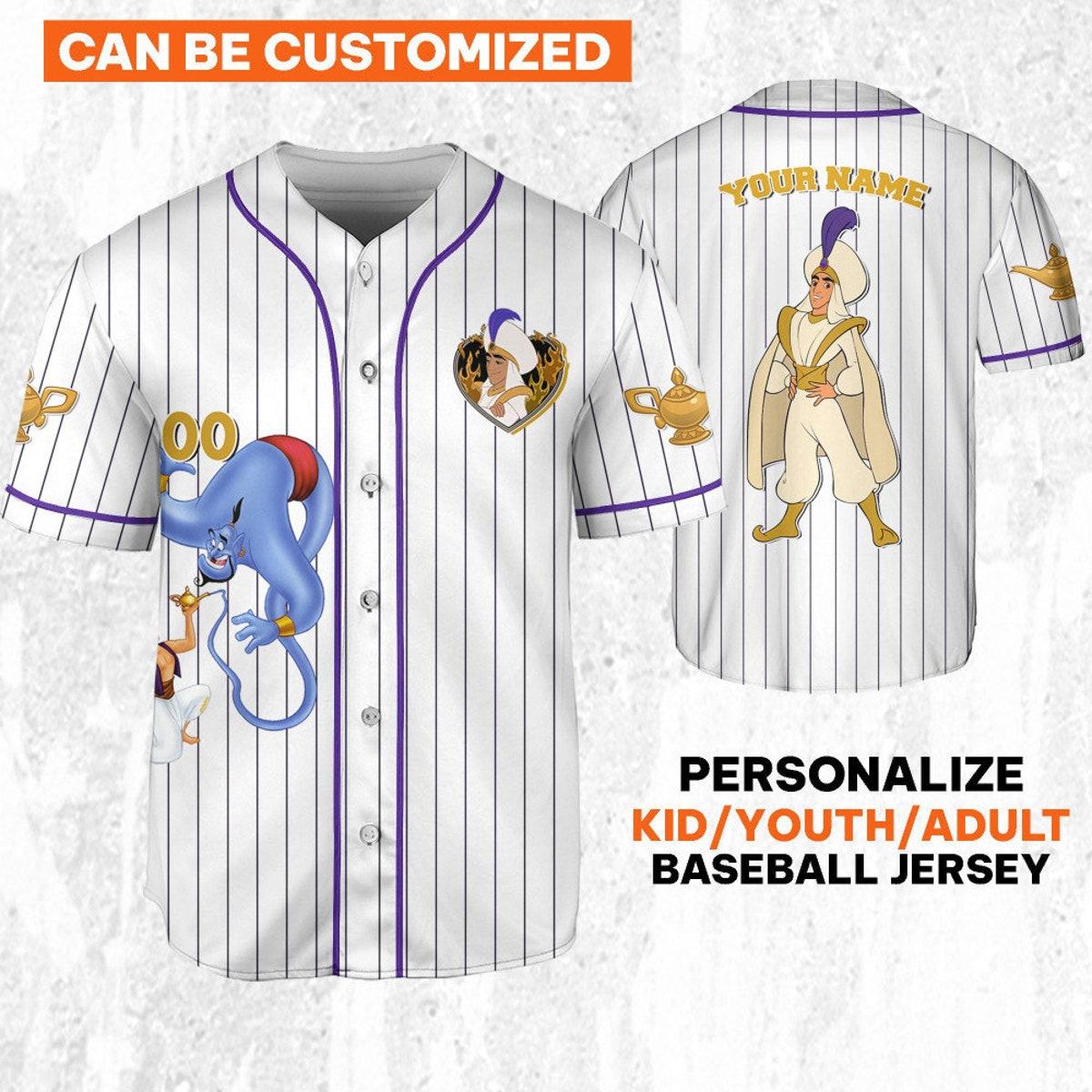 Mckenzieshoponline Disney Aladdin Prince Purple White Personalized Baseball Jersey For Fans