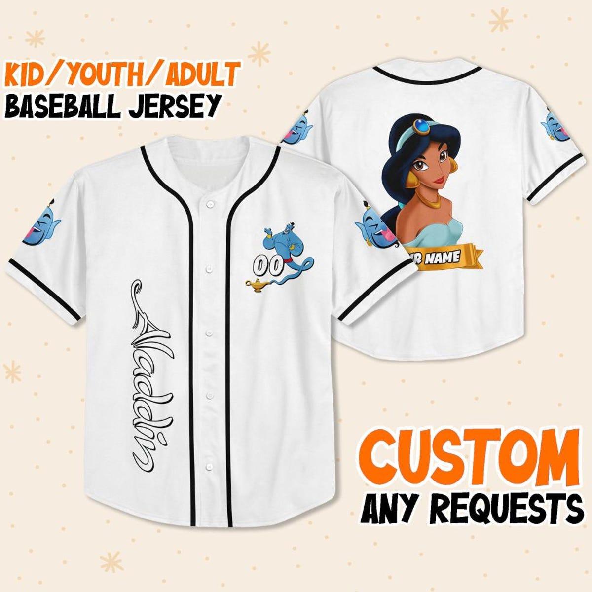 Mckenzieshoponline Disney Aladdin Princess Jasmine White Black Personalized Baseball Jersey For Fans