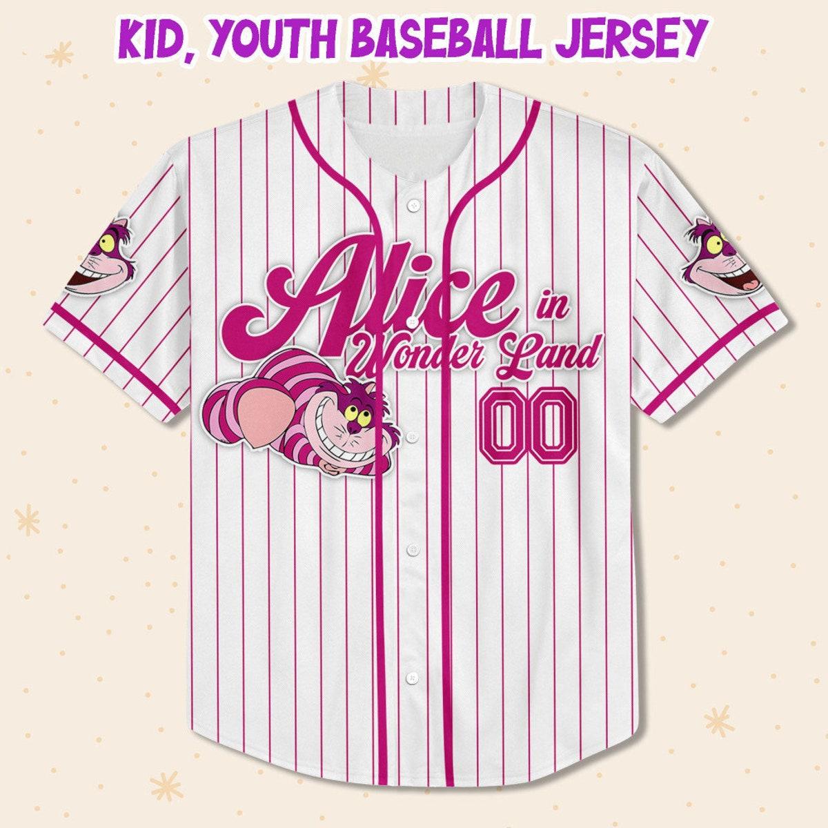 Mckenzieshoponline Disney Alice In Wonderland Cheshire Simple Stripe Personalized Baseball Jersey For Fans - Image 3