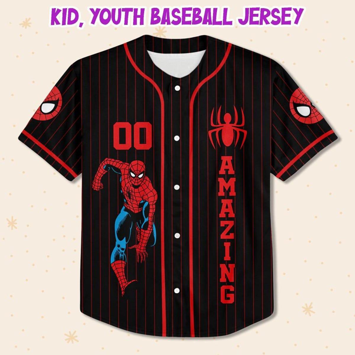Mckenzieshoponline Disney Amazing Spider Man Black Striped Personalized Baseball Jersey For Fans - Image 3