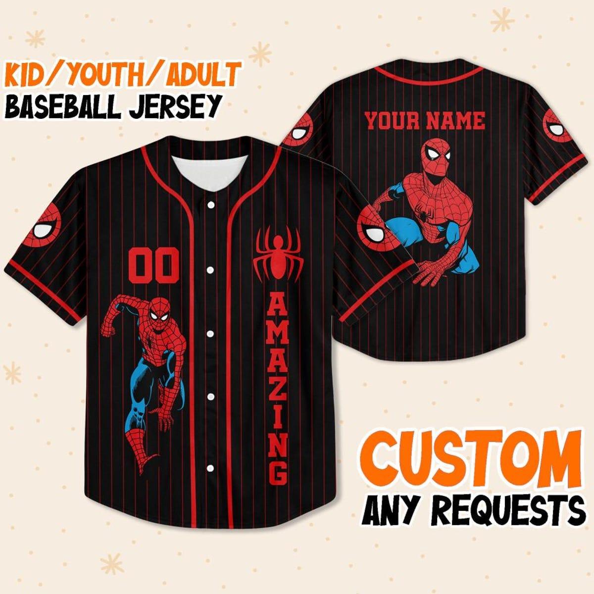 Mckenzieshoponline Disney Amazing Spider Man Black Striped Personalized Baseball Jersey For Fans