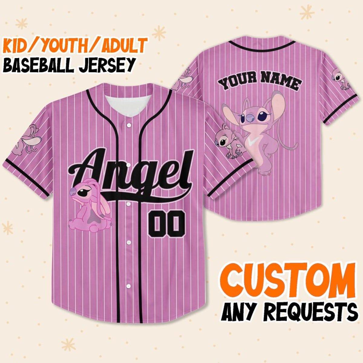 Mckenzieshoponline Disney Angel Cute Striped Pink Personalized Baseball Jersey For Fans
