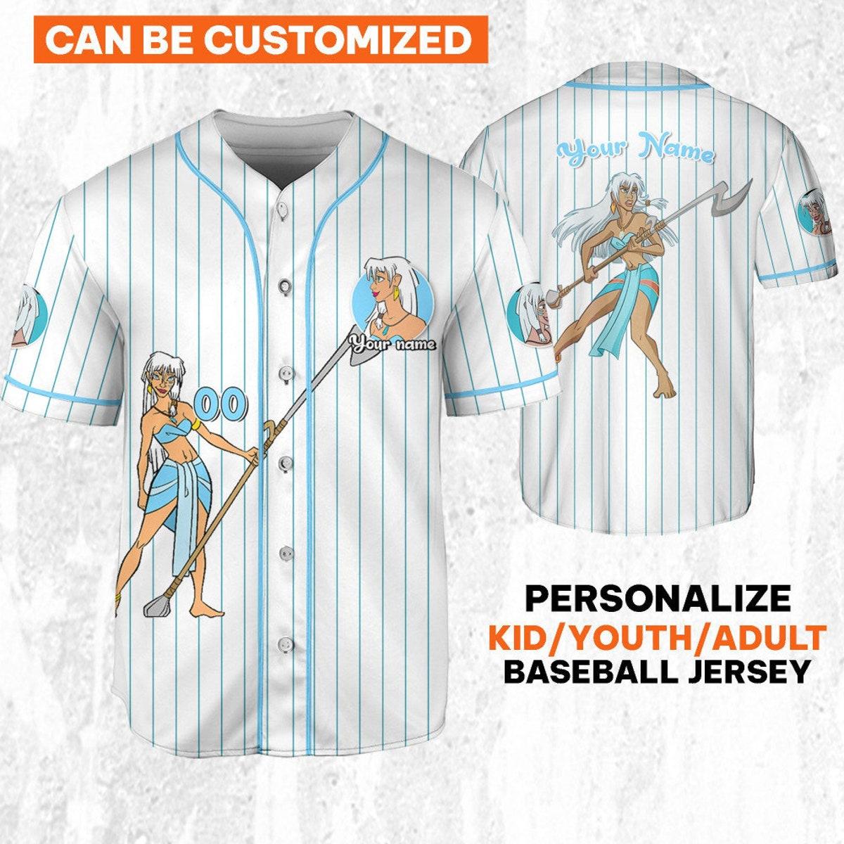 Mckenzieshoponline Disney Atlantis Princess Kida Nedakh White Cyan Personalized Baseball Jersey For Fans