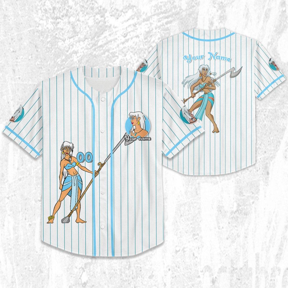 Mckenzieshoponline Disney Atlantis Princess Kida Nedakh White Cyan Personalized Baseball Jersey For Fans - Image 3