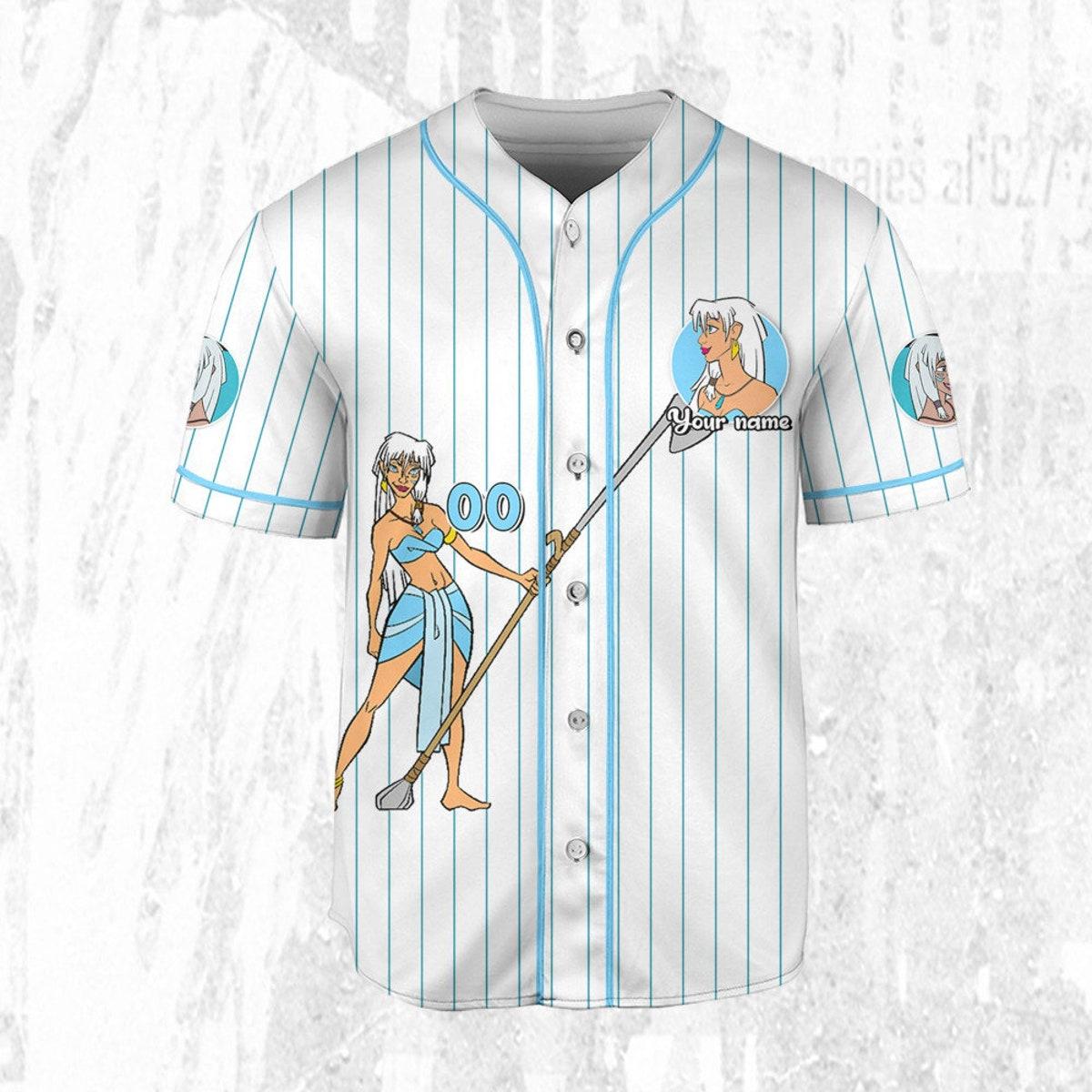 Mckenzieshoponline Disney Atlantis Princess Kida Nedakh White Cyan Personalized Baseball Jersey For Fans - Image 4