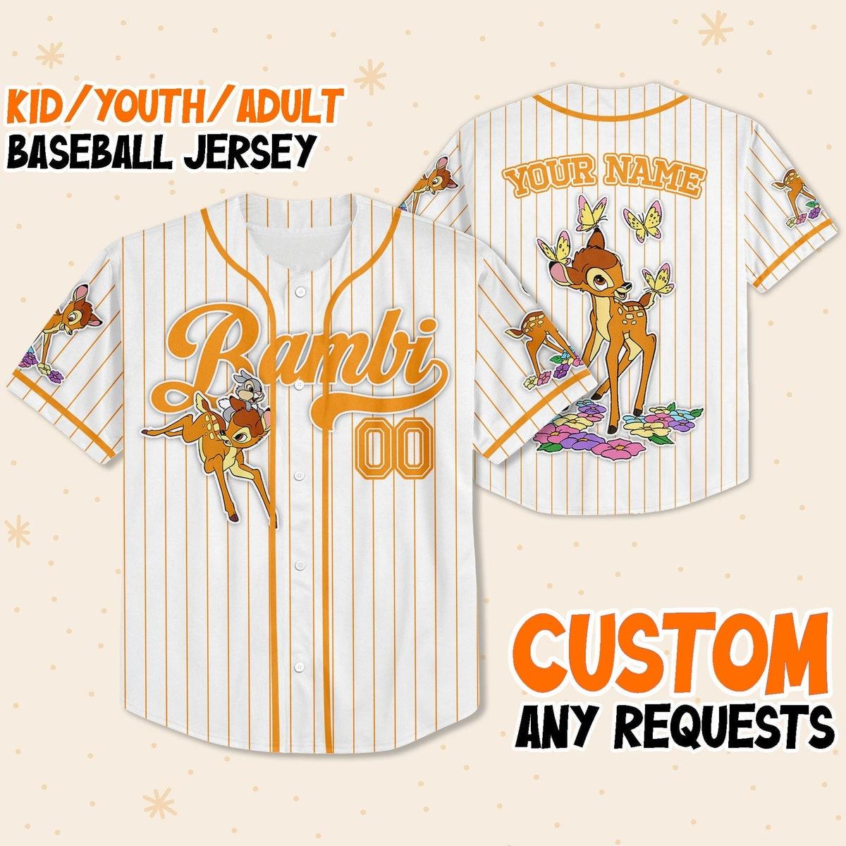 Mckenzieshoponline Disney Bambi Simple Stripe Personalized Baseball Jersey For Fans