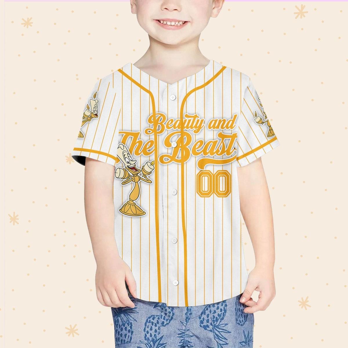 Mckenzieshoponline Disney Beauty And The Beast Lumiere Simple Stripe Personalized Baseball Jersey For Fans - Image 5