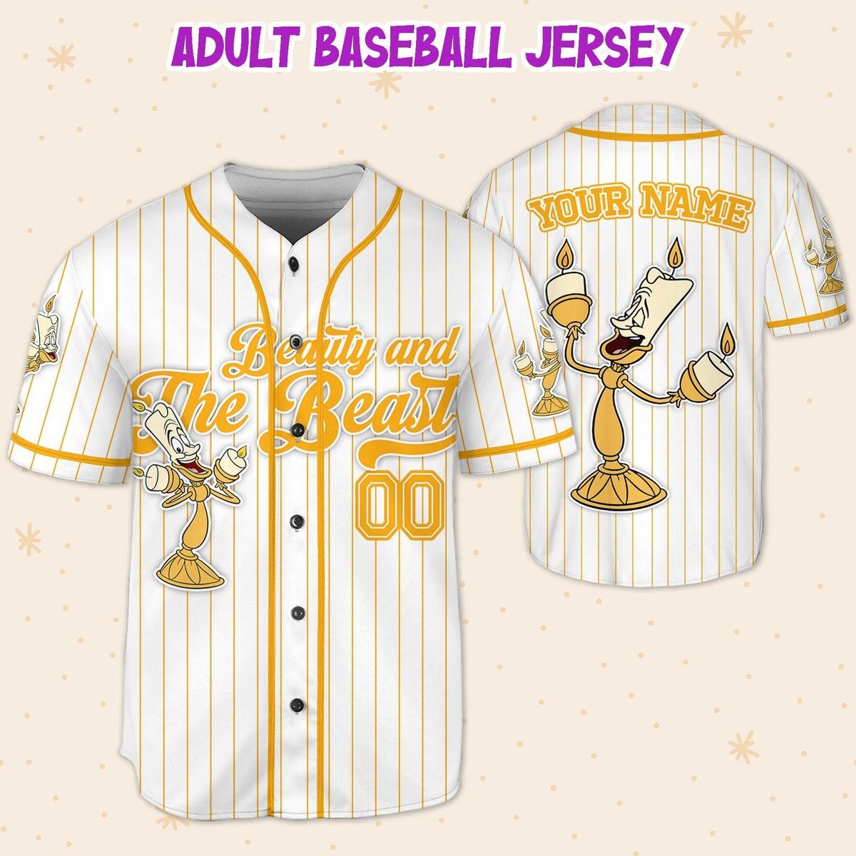 Mckenzieshoponline Disney Beauty And The Beast Lumiere Simple Stripe Personalized Baseball Jersey For Fans - Image 6