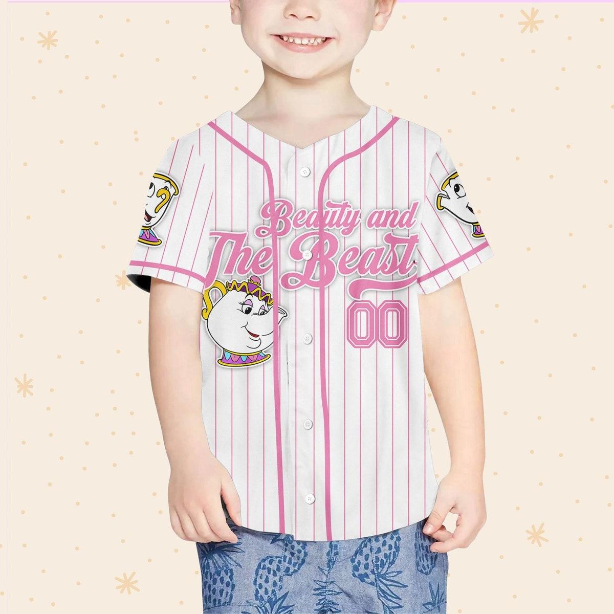 Mckenzieshoponline Disney Beauty And The Beast Mrs Potts And Chip Simple Stripe Personalized Baseball Jersey For Fans - Image 5
