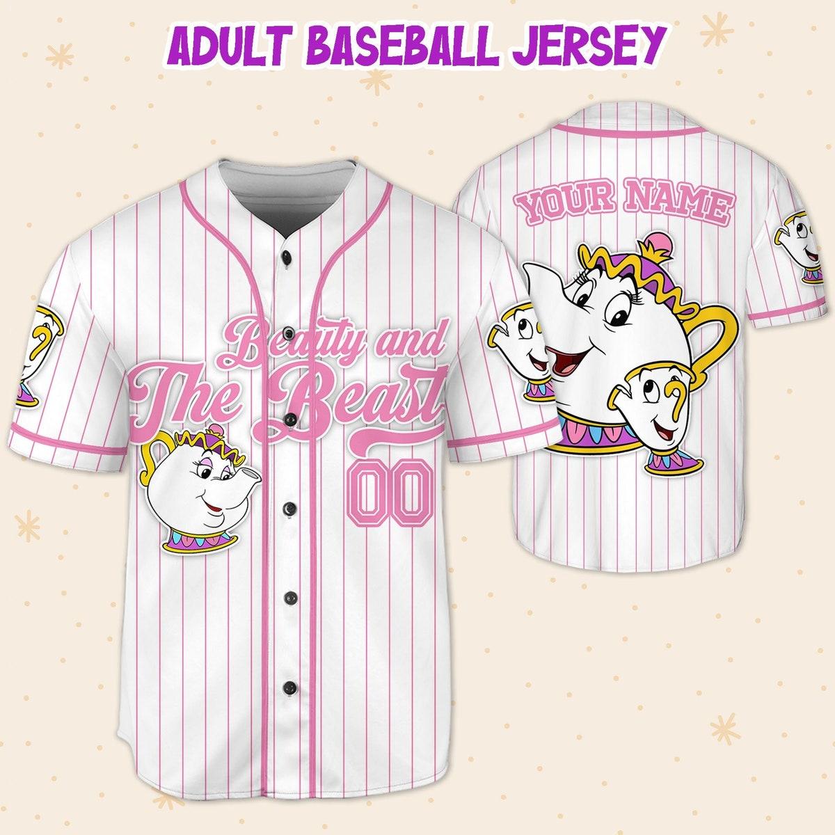 Mckenzieshoponline Disney Beauty And The Beast Mrs Potts And Chip Simple Stripe Personalized Baseball Jersey For Fans - Image 6