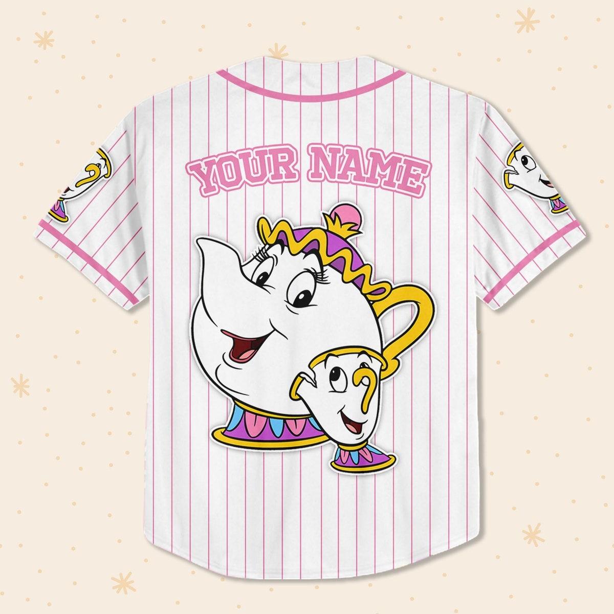 Mckenzieshoponline Disney Beauty And The Beast Mrs Potts And Chip Simple Stripe Personalized Baseball Jersey For Fans - Image 4