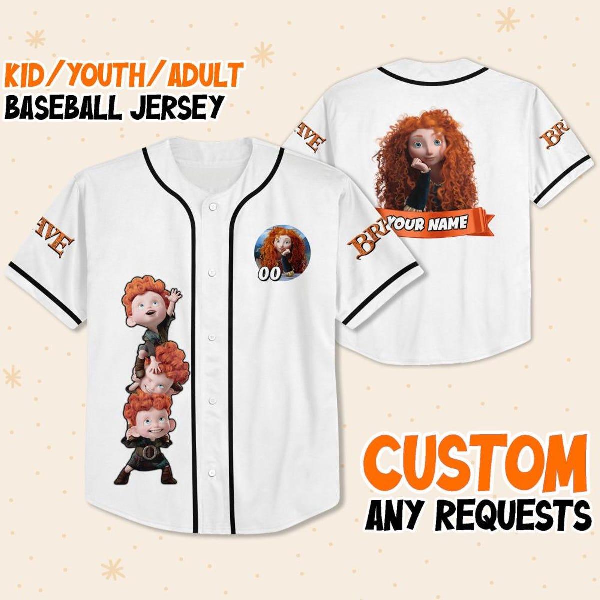 Mckenzieshoponline Disney Brave Princess Merida White Black Personalized Baseball Jersey For Fans