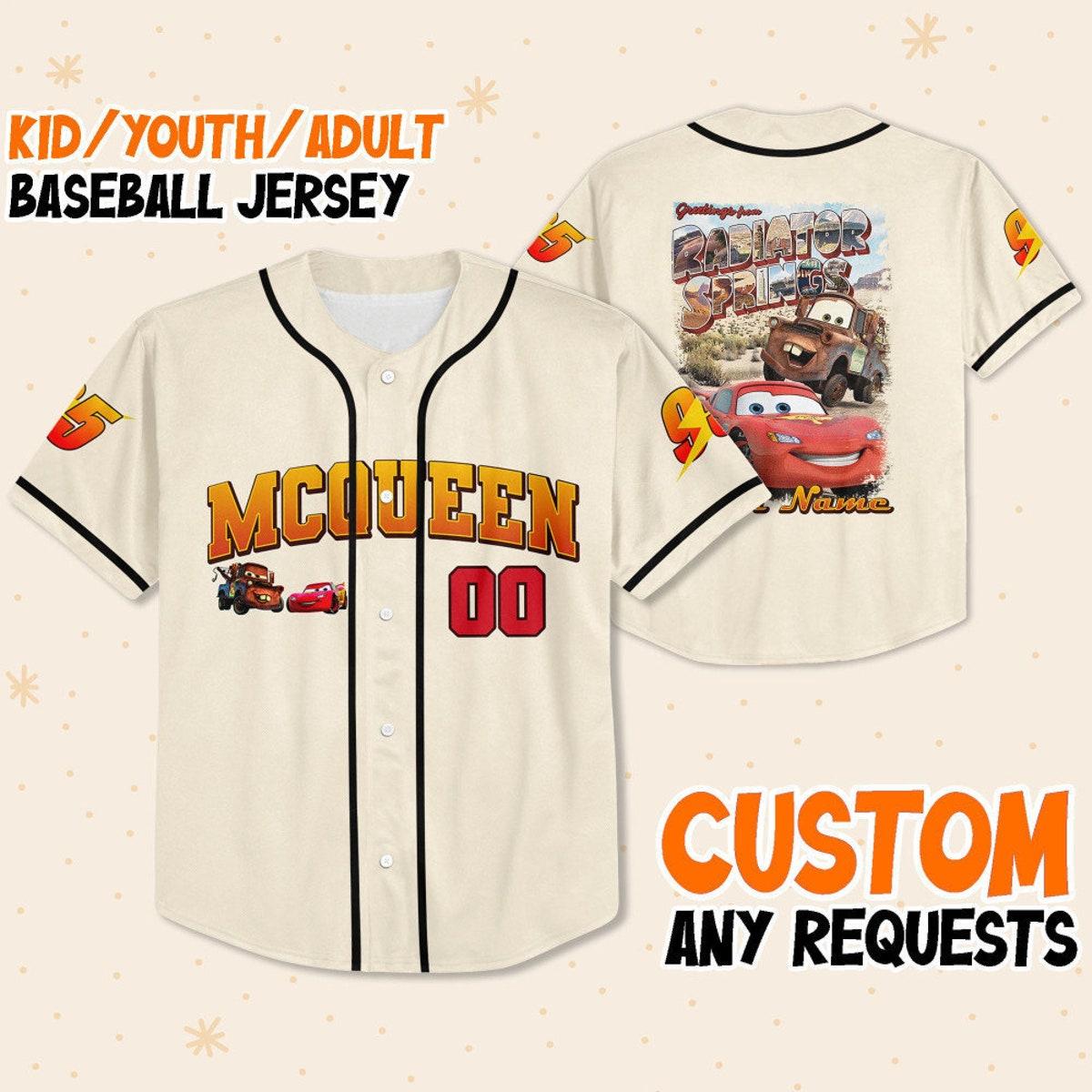 Mckenzieshoponline Disney Cars Greetings From Radiator Springs Personalized Baseball Jersey For Fans - Image 2