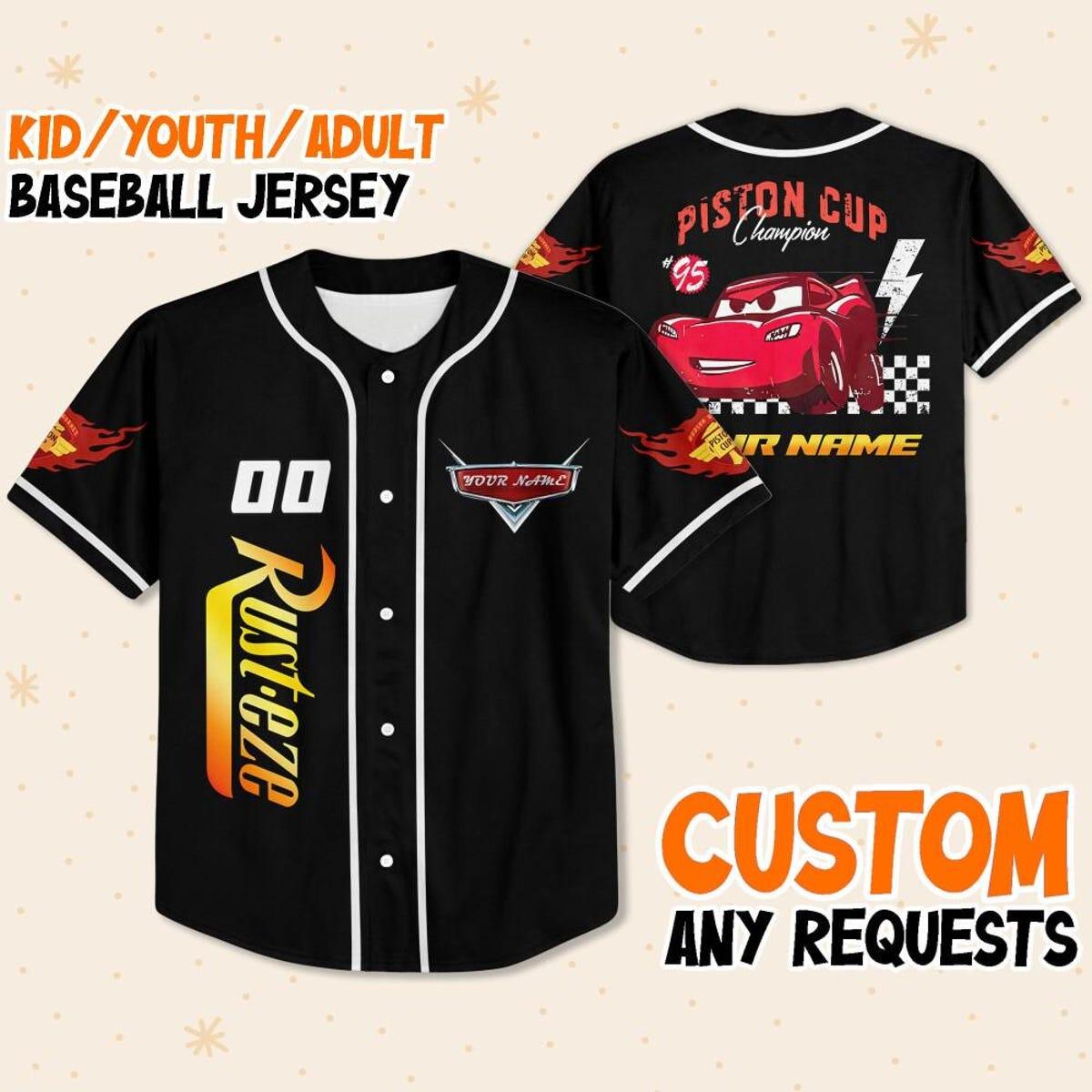 Mckenzieshoponline Disney Cars Lightning Mcqueen Black White Personalized Baseball Jersey For Fans