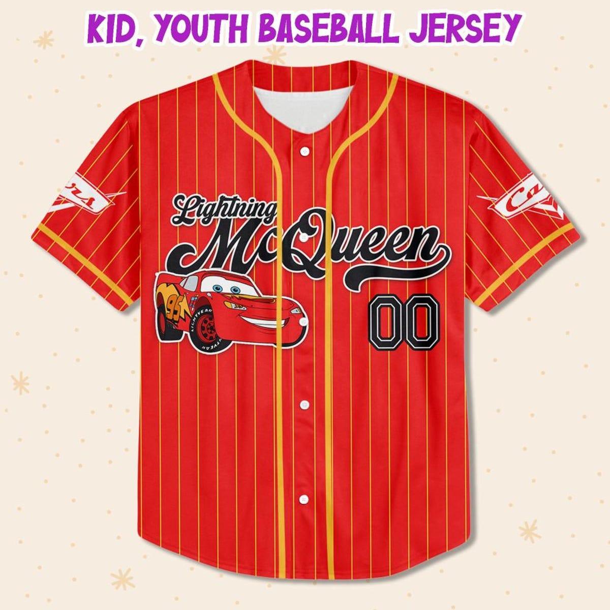 Mckenzieshoponline Disney Cars Lightning Mcqueen Red Simple Personalized Baseball Jersey For Fans - Image 3