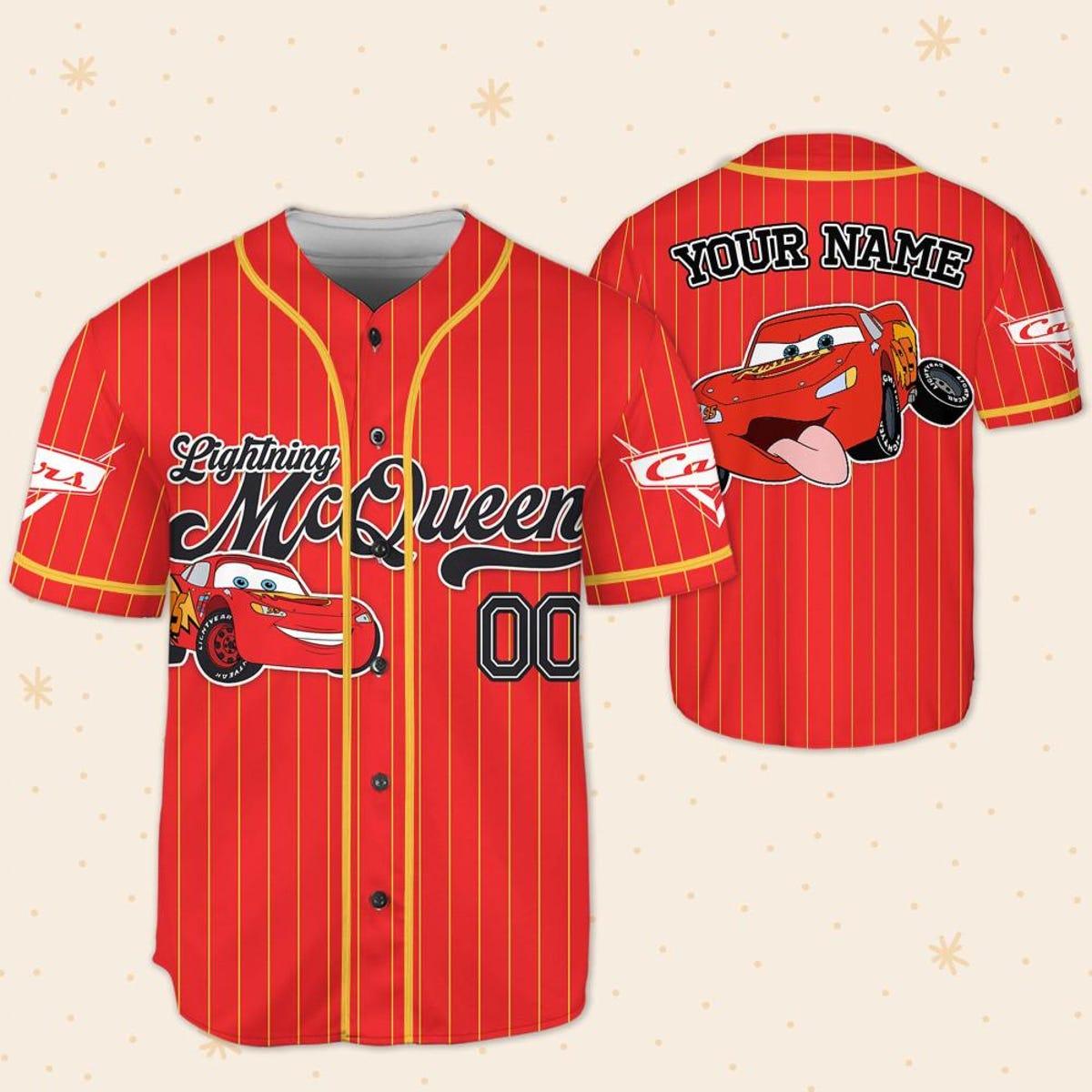 Mckenzieshoponline Disney Cars Lightning Mcqueen Red Simple Personalized Baseball Jersey For Fans - Image 6