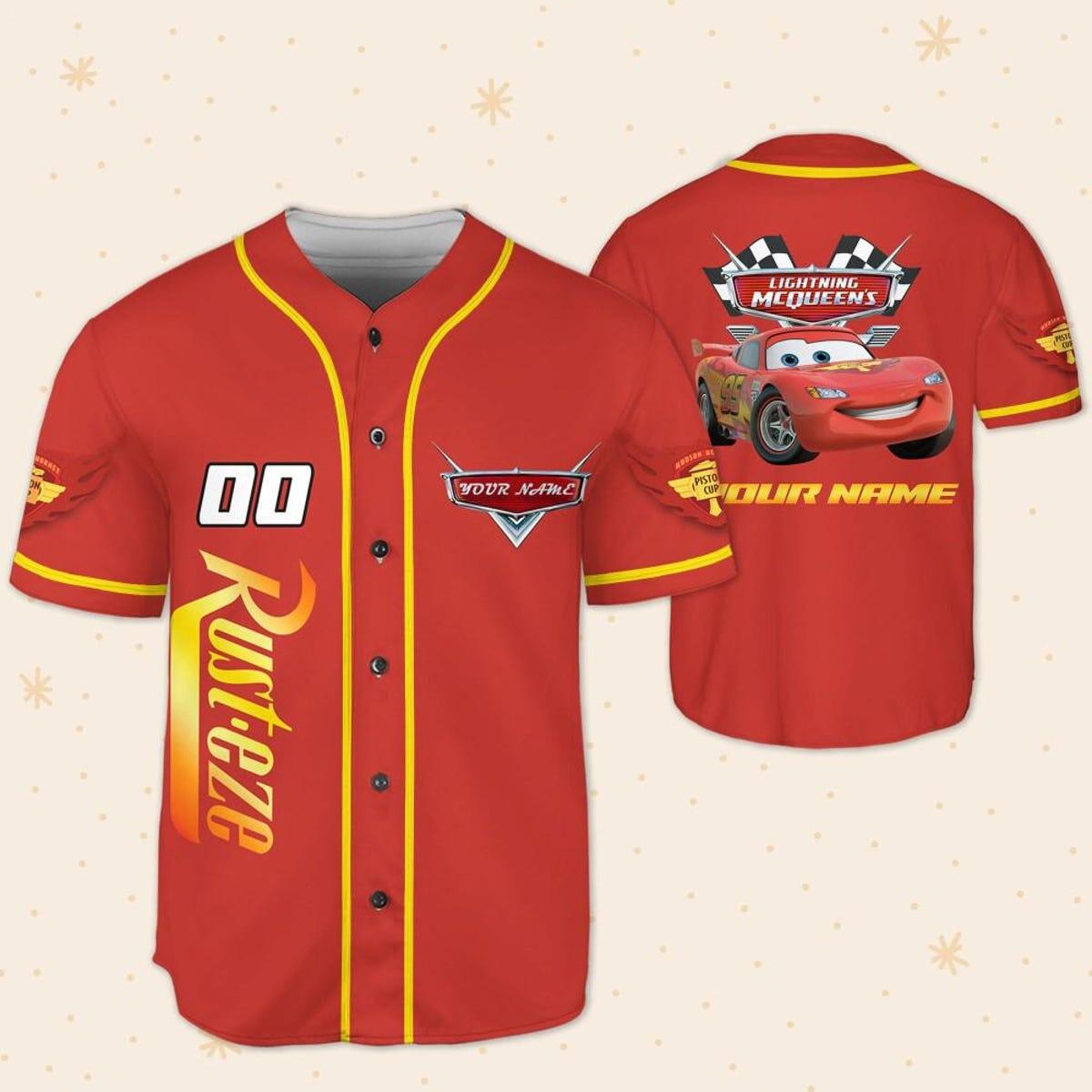 Mckenzieshoponline Disney Cars Lightning Mcqueen Red Yellow Personalized Baseball Jersey For Fans - Image 6