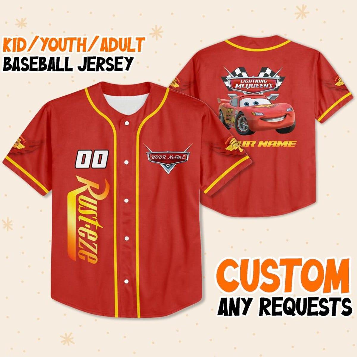 Mckenzieshoponline Disney Cars Lightning Mcqueen Red Yellow Personalized Baseball Jersey For Fans