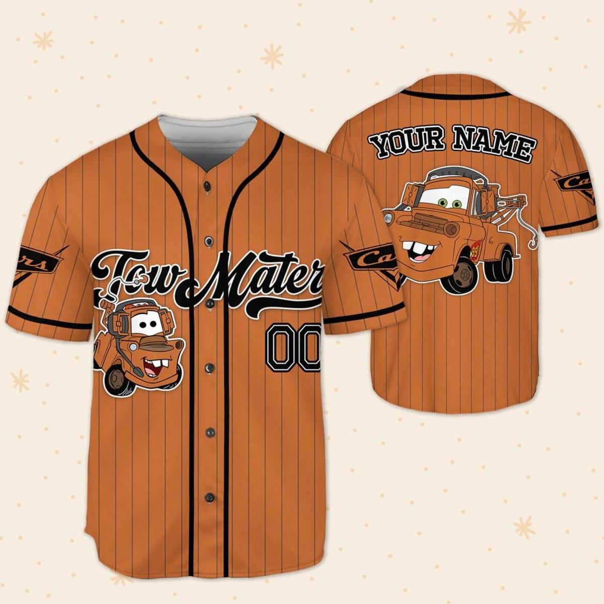Mckenzieshoponline Disney Cars Lightning Tow Mater Brown Simple Personalized Baseball Jersey For Fans - Image 6