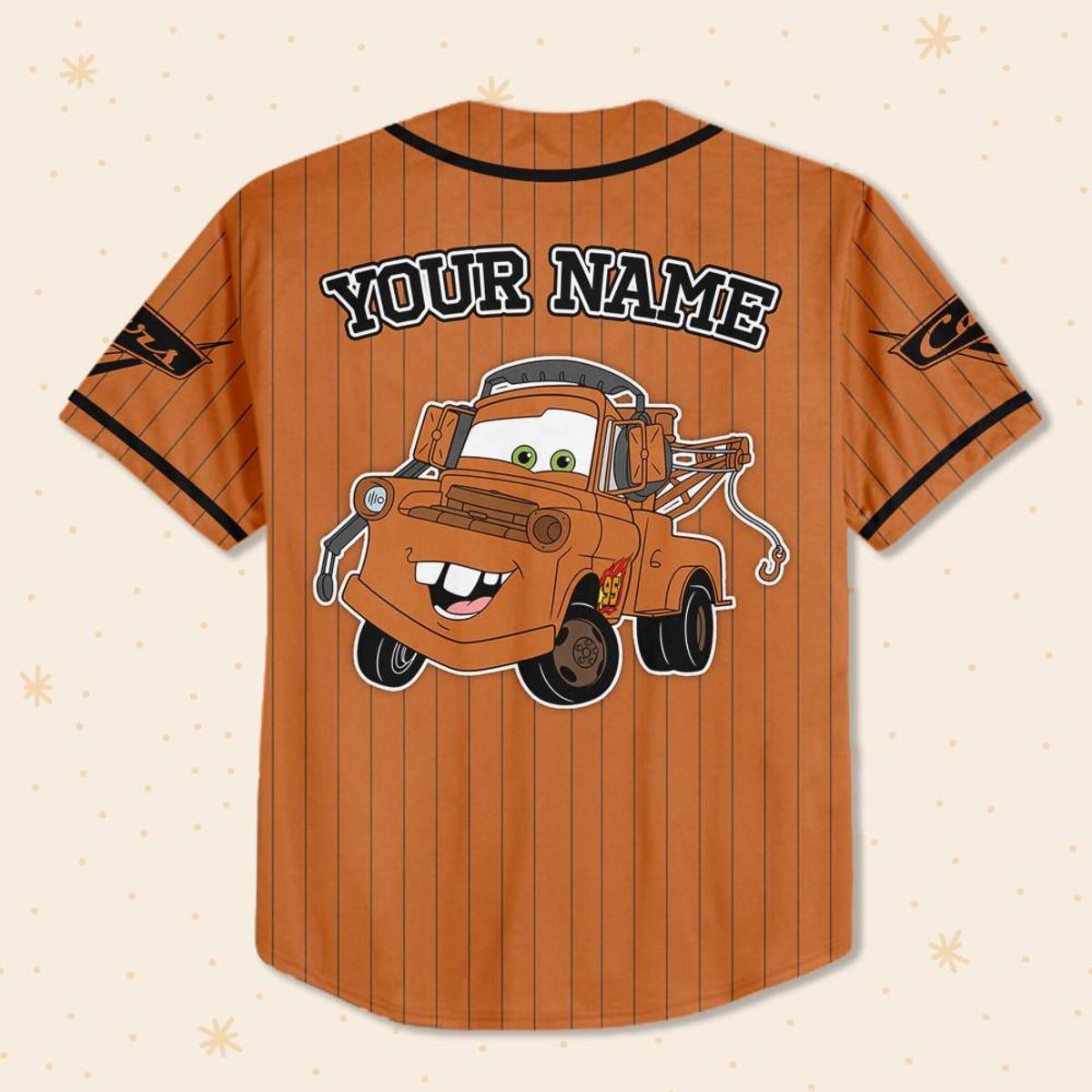 Mckenzieshoponline Disney Cars Lightning Tow Mater Brown Simple Personalized Baseball Jersey For Fans - Image 4