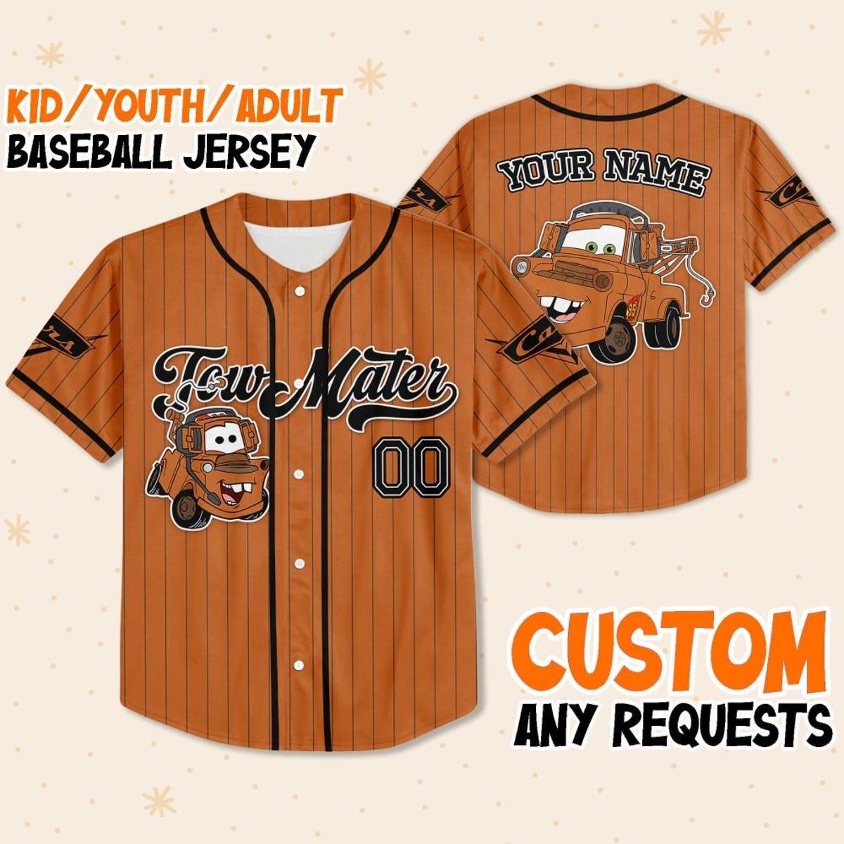 Mckenzieshoponline Disney Cars Lightning Tow Mater Brown Simple Personalized Baseball Jersey For Fans