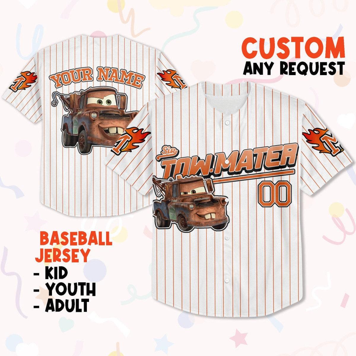 Mckenzieshoponline Disney Cars Lightning Tow Mater Cars Personalized Baseball Jersey For Fans