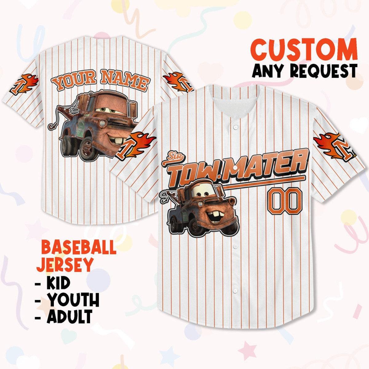 Mckenzieshoponline Disney Cars Lightning Tow Mater Cars Personalized Baseball Jersey For Fans