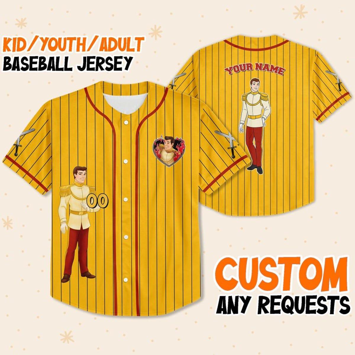 Mckenzieshoponline Disney Cinderella Prince Henry Yellow Red Princess Personalized Baseball Jersey For Fans - Image 2