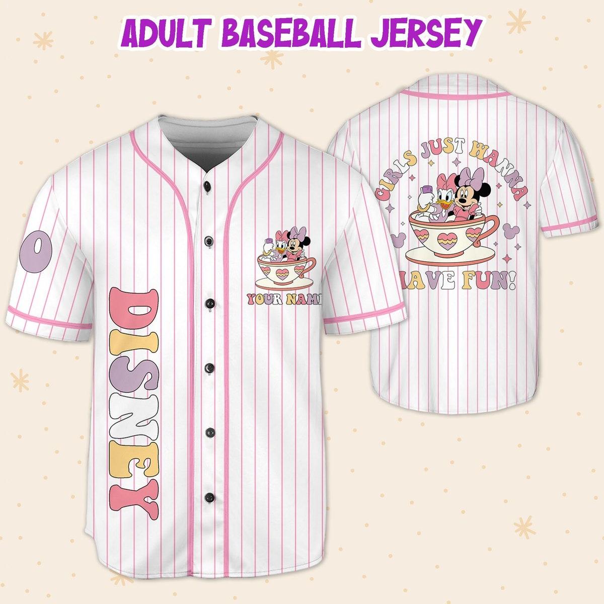 Mckenzieshoponline Disney Daisy And Minnie Girls Just Wanna Have Fun Personalized Baseball Jersey For Fans - Image 6