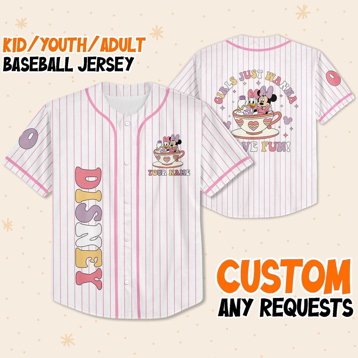 Mckenzieshoponline Disney Daisy And Minnie Girls Just Wanna Have Fun Personalized Baseball Jersey For Fans - Image 2