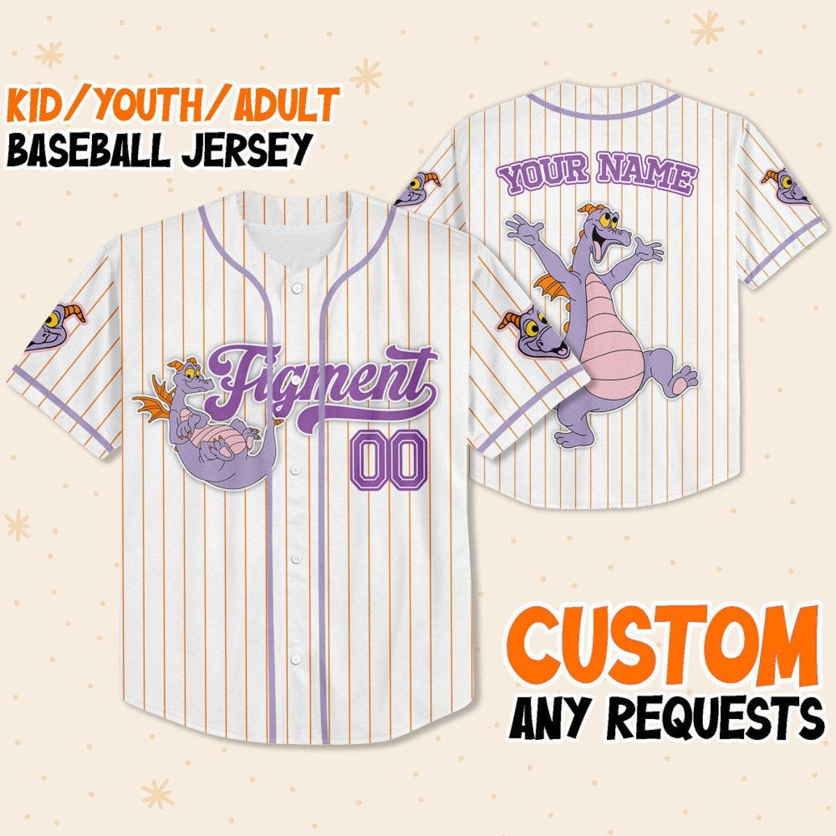 Mckenzieshoponline Disney Figment Little Spark Simple Stripe Personalized Baseball Jersey For Fans