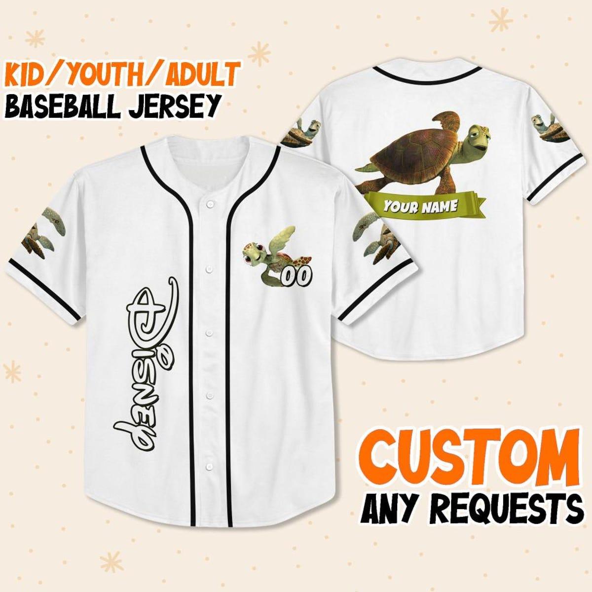 Mckenzieshoponline Disney Finding Nemo Turtle Dad White Black Personalized Baseball Jersey For Fans