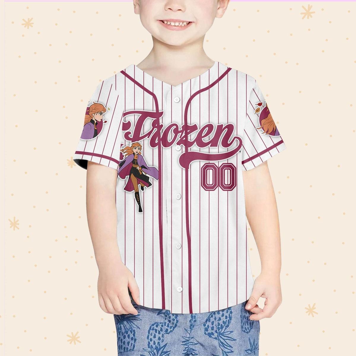 Mckenzieshoponline Disney Frozen Anna Winter Simple Stripe Personalized Baseball Jersey For Fans - Image 5