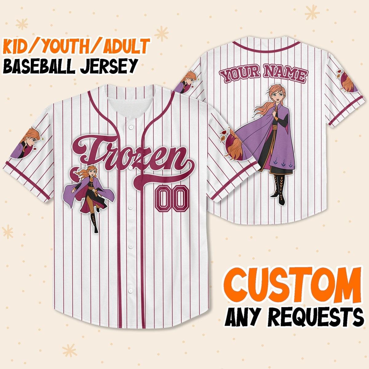Mckenzieshoponline Disney Frozen Anna Winter Simple Stripe Personalized Baseball Jersey For Fans - Image 2