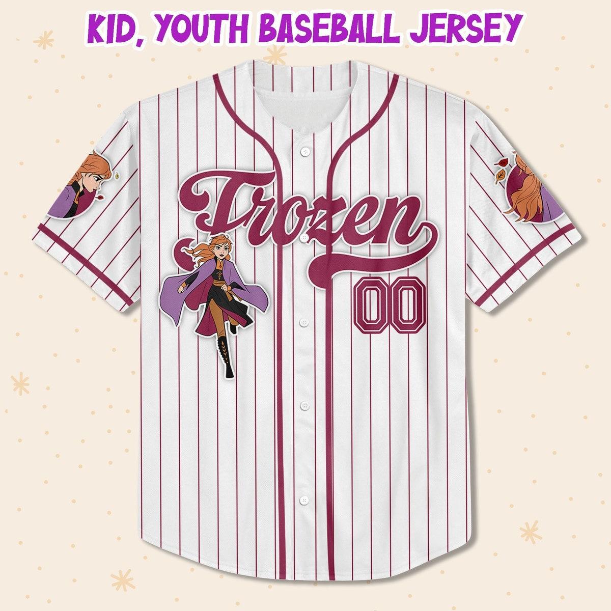 Mckenzieshoponline Disney Frozen Anna Winter Simple Stripe Personalized Baseball Jersey For Fans - Image 3