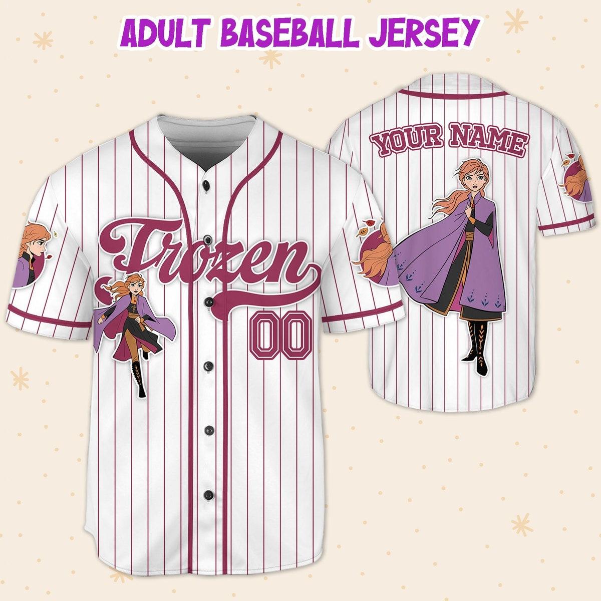 Mckenzieshoponline Disney Frozen Anna Winter Simple Stripe Personalized Baseball Jersey For Fans - Image 6