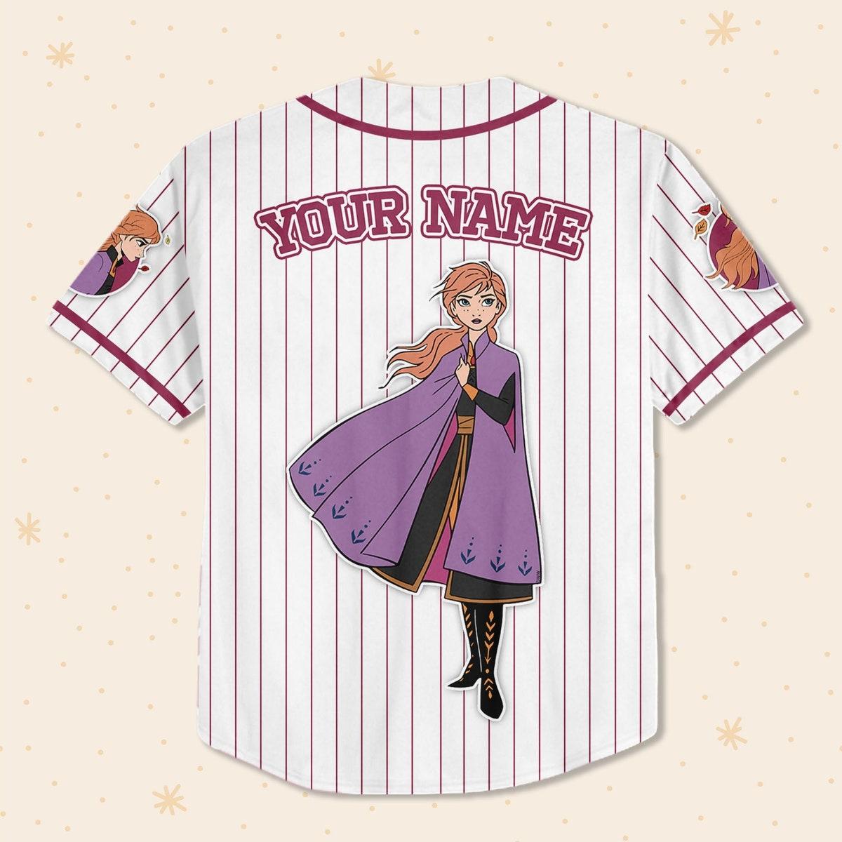 Mckenzieshoponline Disney Frozen Anna Winter Simple Stripe Personalized Baseball Jersey For Fans - Image 4