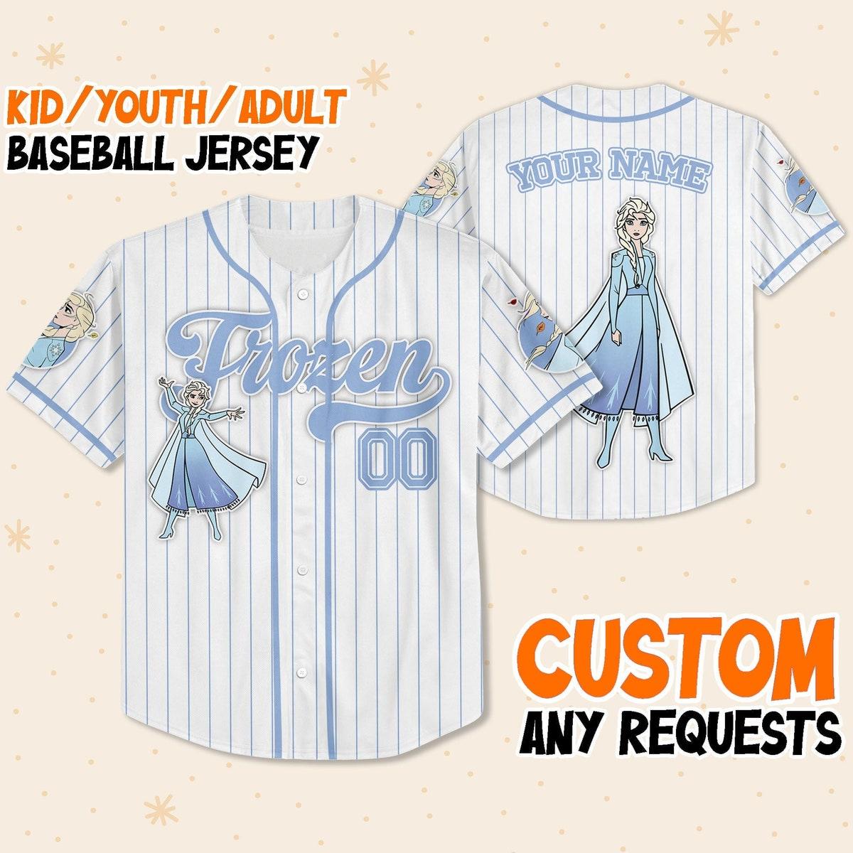 Mckenzieshoponline Disney Frozen Elsa Winter Simple Stripe Personalized Baseball Jersey For Fans