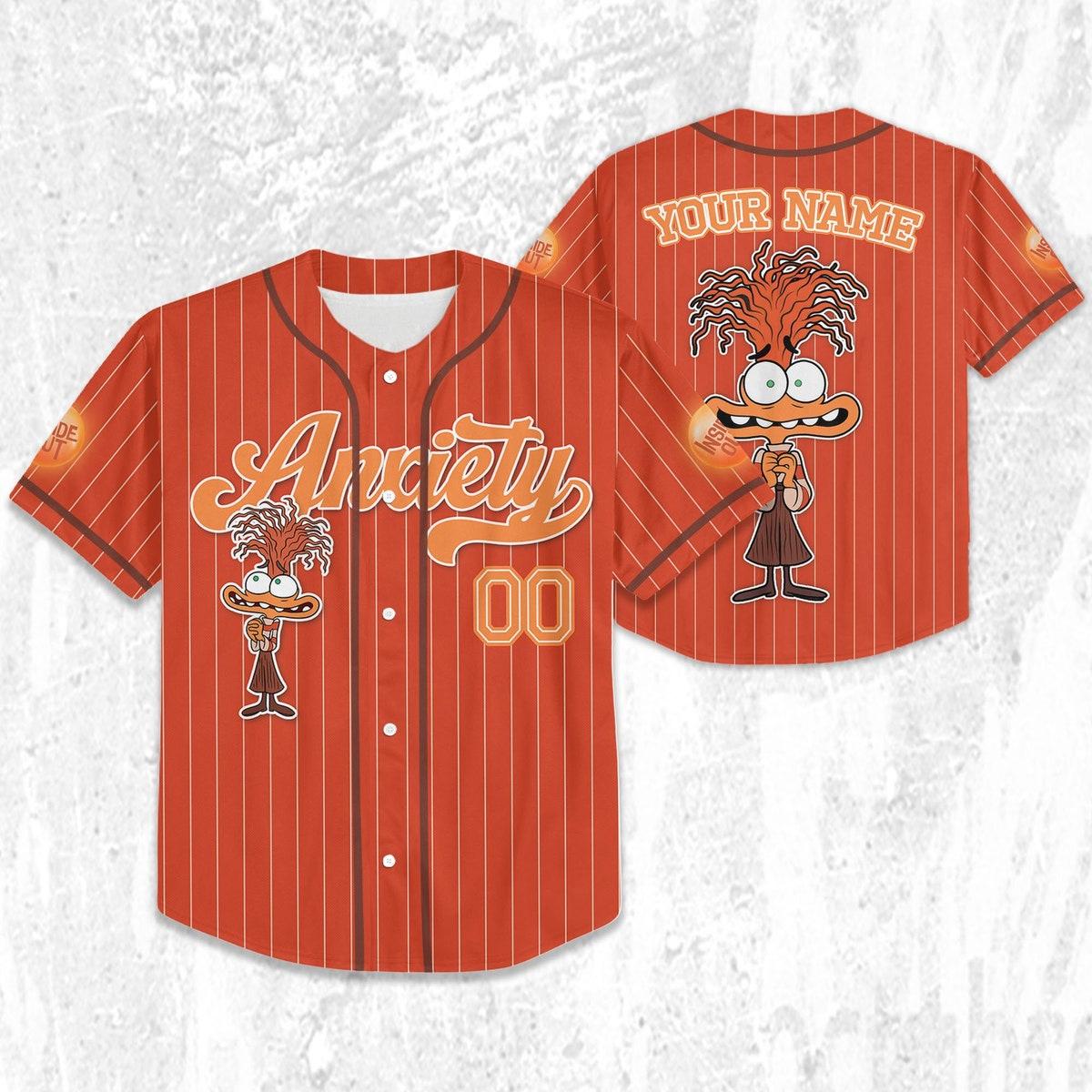 Mckenzieshoponline Disney Inside Out Anxiety Simple Orange Personalized Baseball Jersey For Fans - Image 3